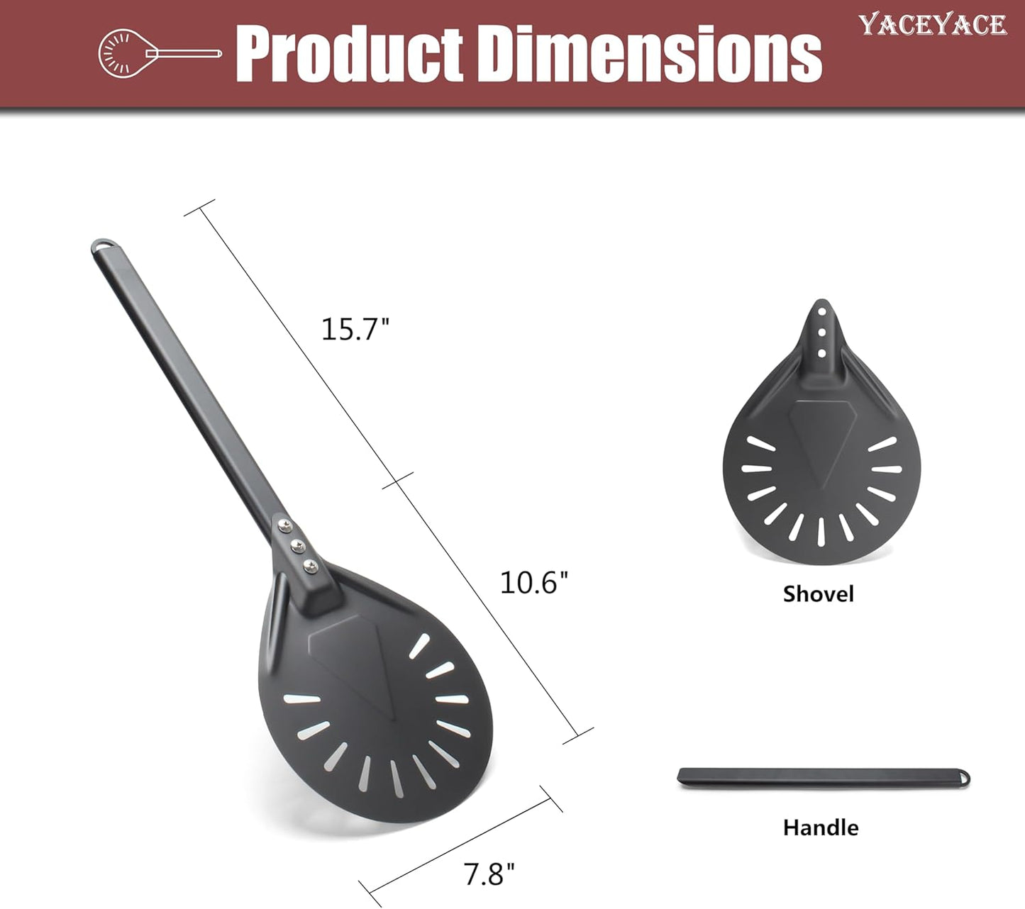 Pizza Turner, 8-inch Black Metal Pizza Turning Peel, Aluminum Turning Peel