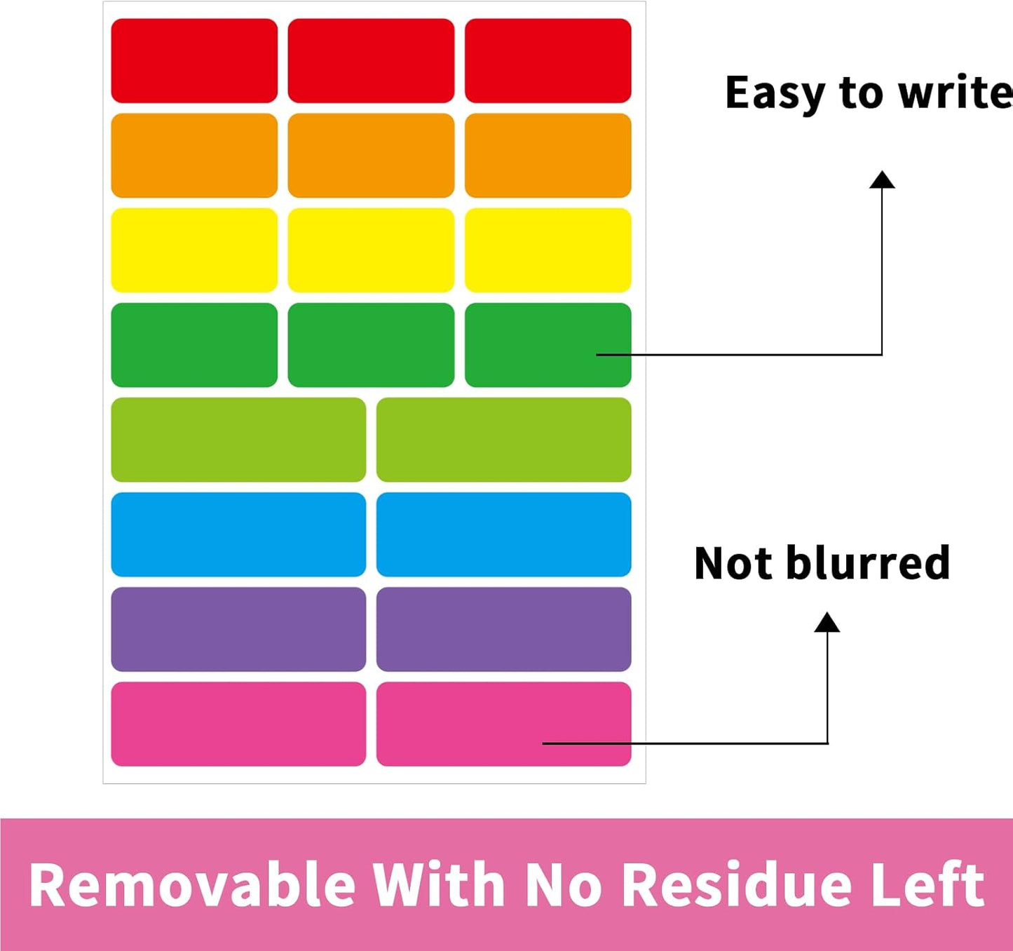 STARLIBOO Removable Labels, Removable Colored Labels Stickers, Self-Adhesive Rectangular Stickers Water/Oil/Tear Resistant for Storage/Classroom/Home (2 Size, 300 Labels)