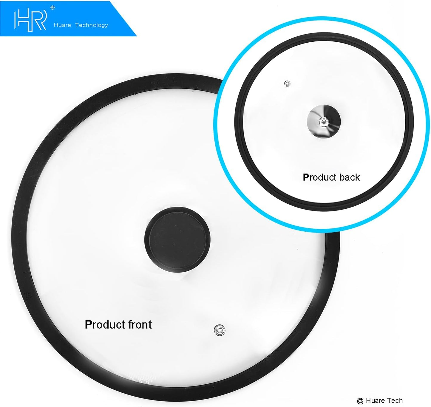 Silicon Glass Lid for Pot,Pan,Skillet Fits 12"(30CM) Cookware Silicon lid Dishwasher Safe, Replacement Lid Vented Tempered Glass with Heat Resistant Silicone Rim By HR Huare Technology, Black,1 Pack