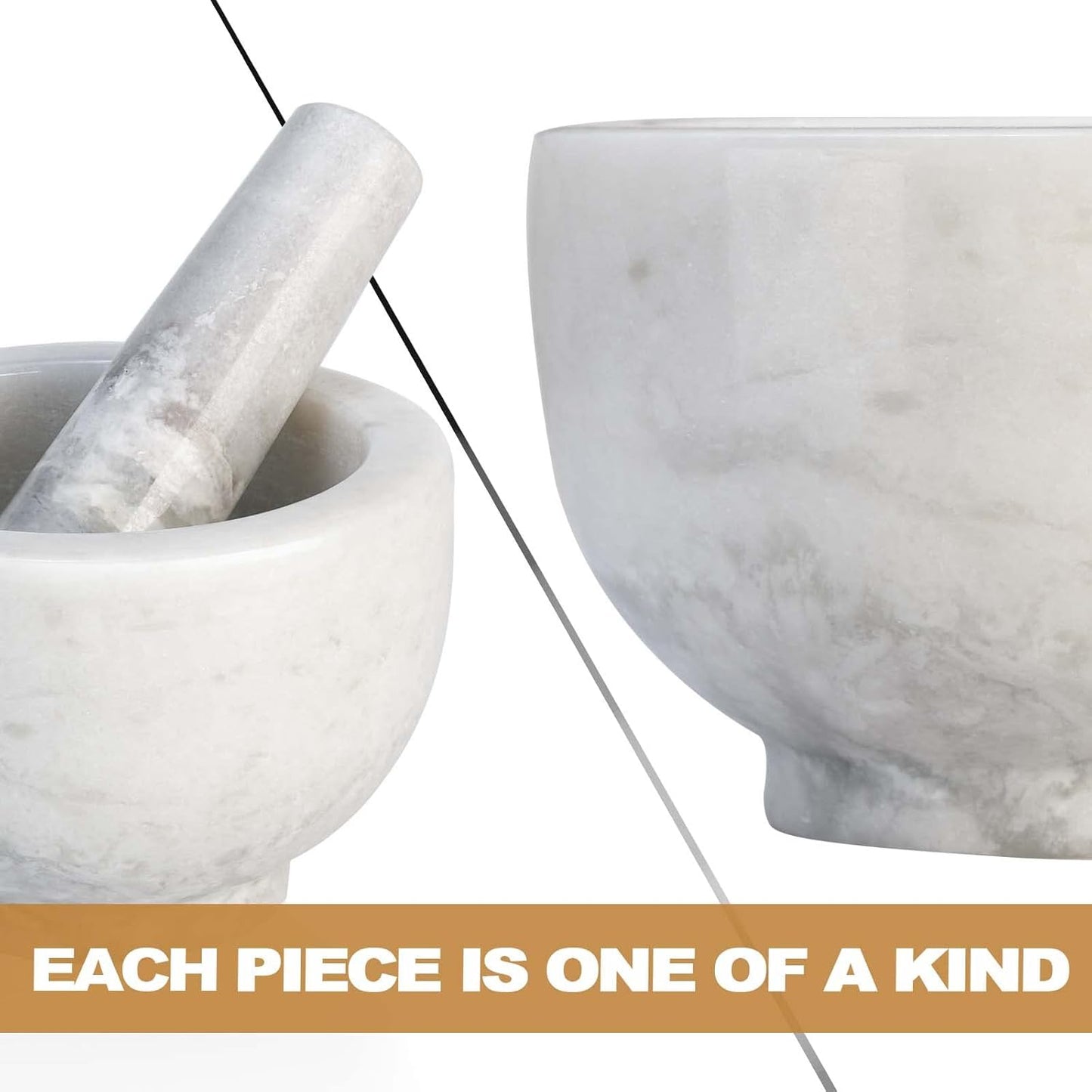 Koville Marble Mortar and Pestle Set, 5"-1.5 Cups Grinder Bowl for Guacamole, Salsa, Pill Crusher, Spice, Herb, Garlic, Nut, Heavy Duty Grinder for Kitchen(Grigio Fantasy)