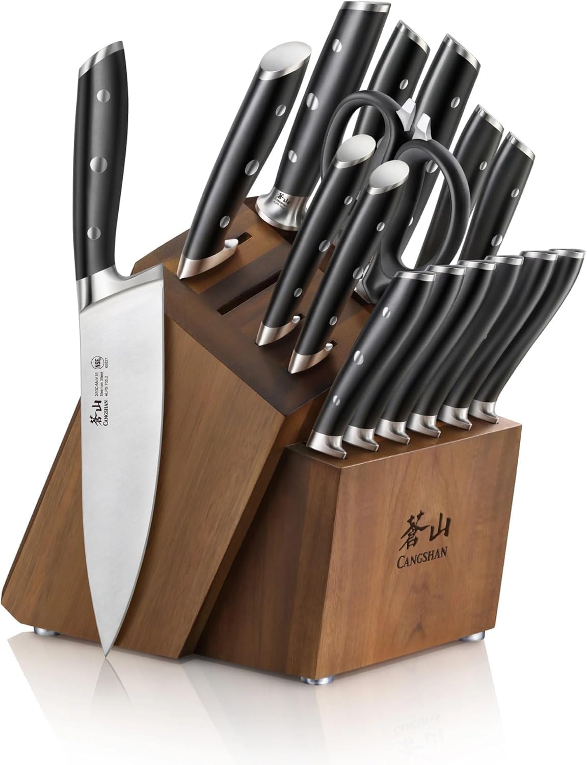 Cangshan Alps Series German Steel Forged 17-Piece Knife Block Set, Acacia (Black)