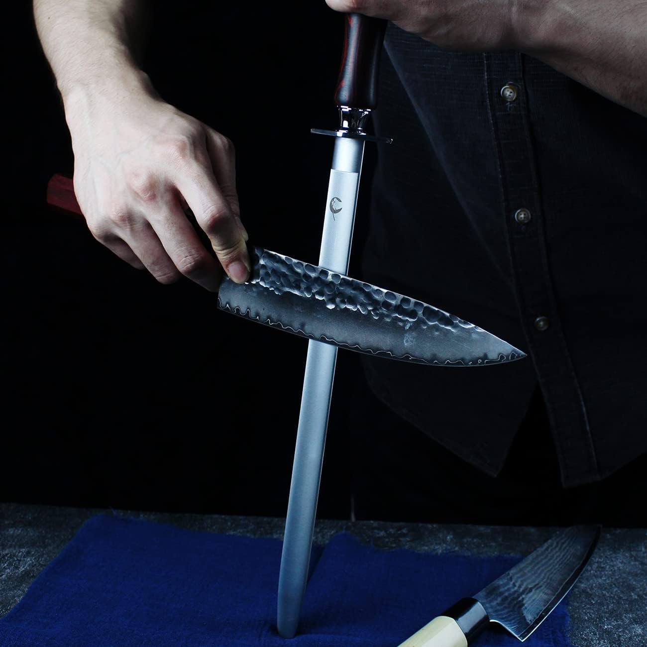 High Hardness Honing Steel 12 Inches Flat Knife Sharpener Steel Sharpening Rod for Kitchen Knives Carbon Steel Honing Rod