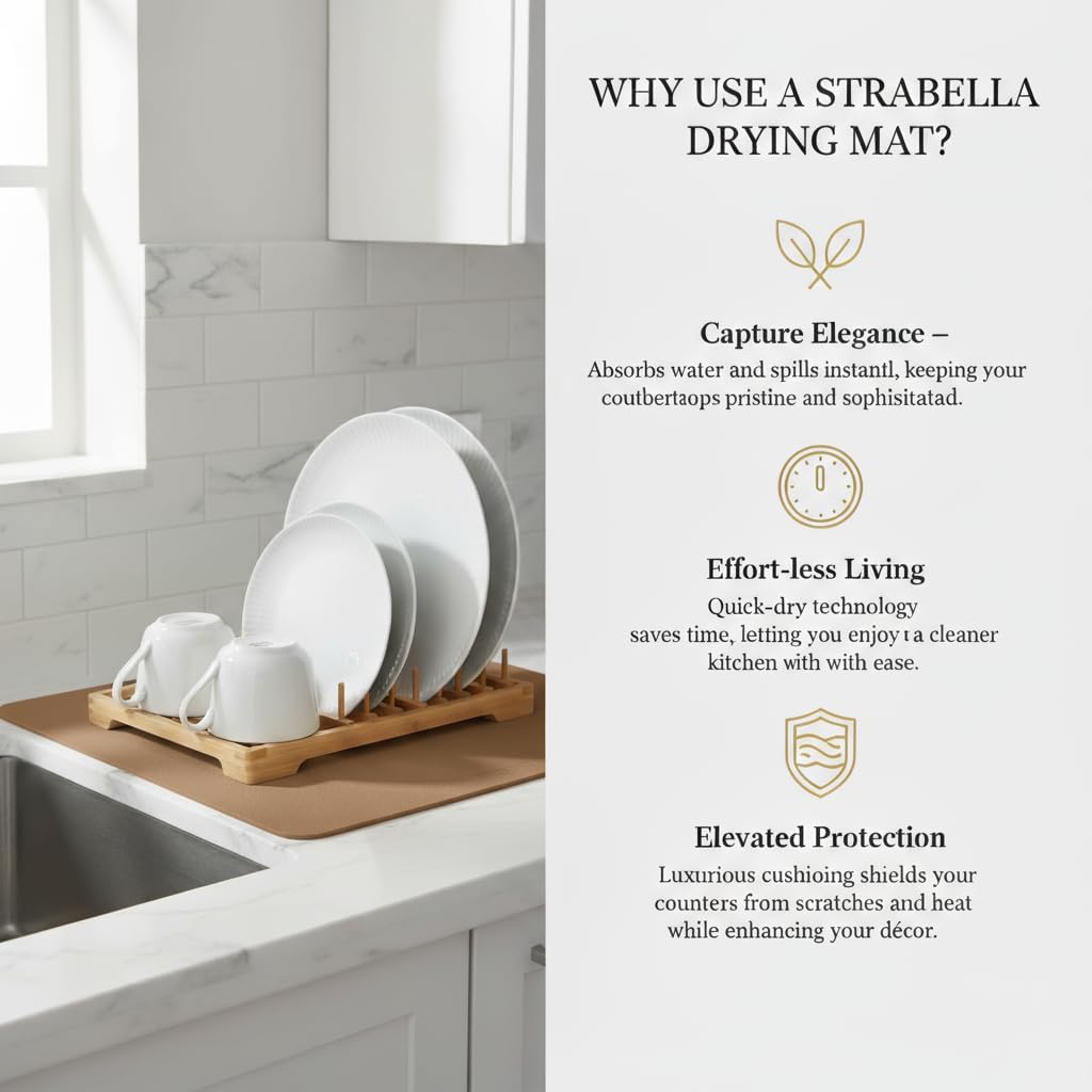 Dish Drying Mat Super Absorbent – 16" x 12" Coffee Mat for Countertops – Non-Slip Drying Mat for Kitchen Counter – Easy to Clean Water Absorbent Mat – Quick Dry Dish Drying Mats (Brown)