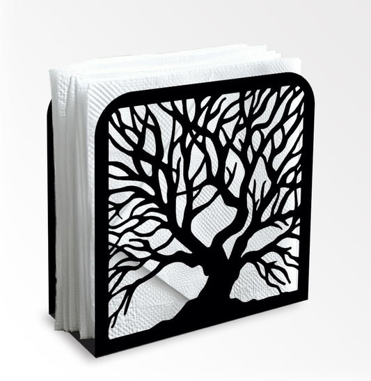 Tree Trunk Decorative Black Metal Napkin Holder for Table, 4.9" x 4.9" x 1.9" Standing Napkin Holder for Home Kitchen Restaurant Picnic Party Coffee Bar Dining Room