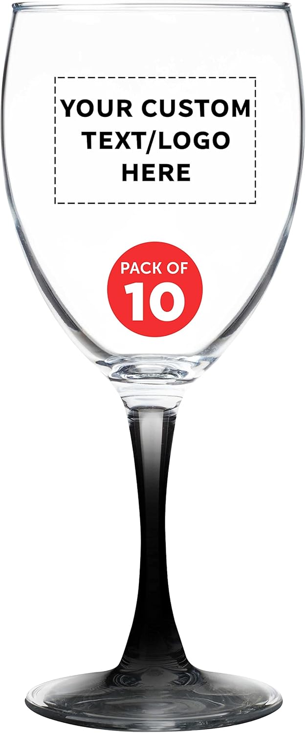 Custom Nuance Wine Glasses by ARC 10.5 oz. Set of 10, Personalized Bulk Pack - Restaurant Glassware, Perfect for Red Wine, White Wine, Cocktails - Black