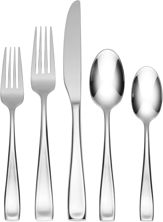 Oneida Silverware Set For 12, Moda 75-Piece Fine Flatware Set with Serving Utensils, Service For 12, 18/10 Stainless Steel, Mirror Finish, Dishwasher Safe, Knives Spoons and Forks Set(Silver 75 Piece)