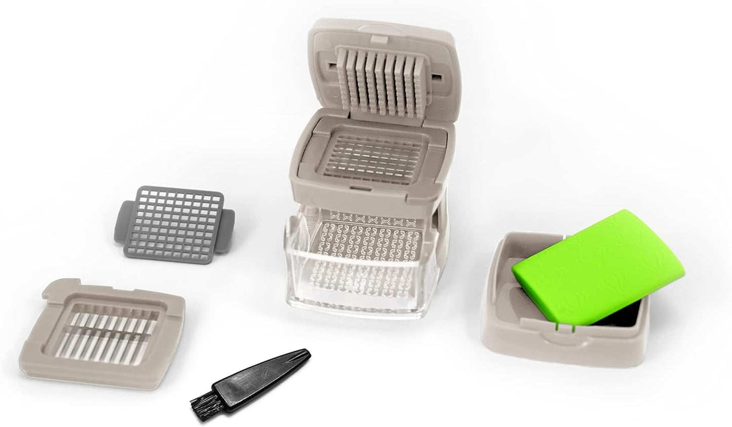 Garlic-A-Peel Garlic Press, Crusher, Cutter, Mincer, and Storage Container - Includes Silicone Garlic Peeler - Easy to Clean - Stainless Steel Blades – (Cream), standard