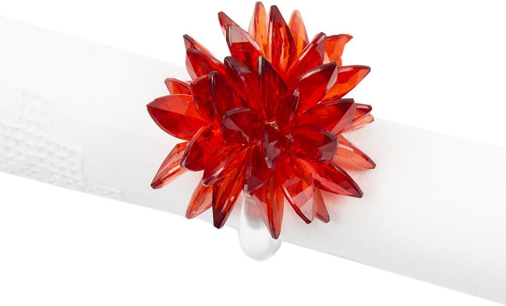 Fennco Styles Crystal Design Collection Napkin Rings - Set of 4 (Red, 2"x2")