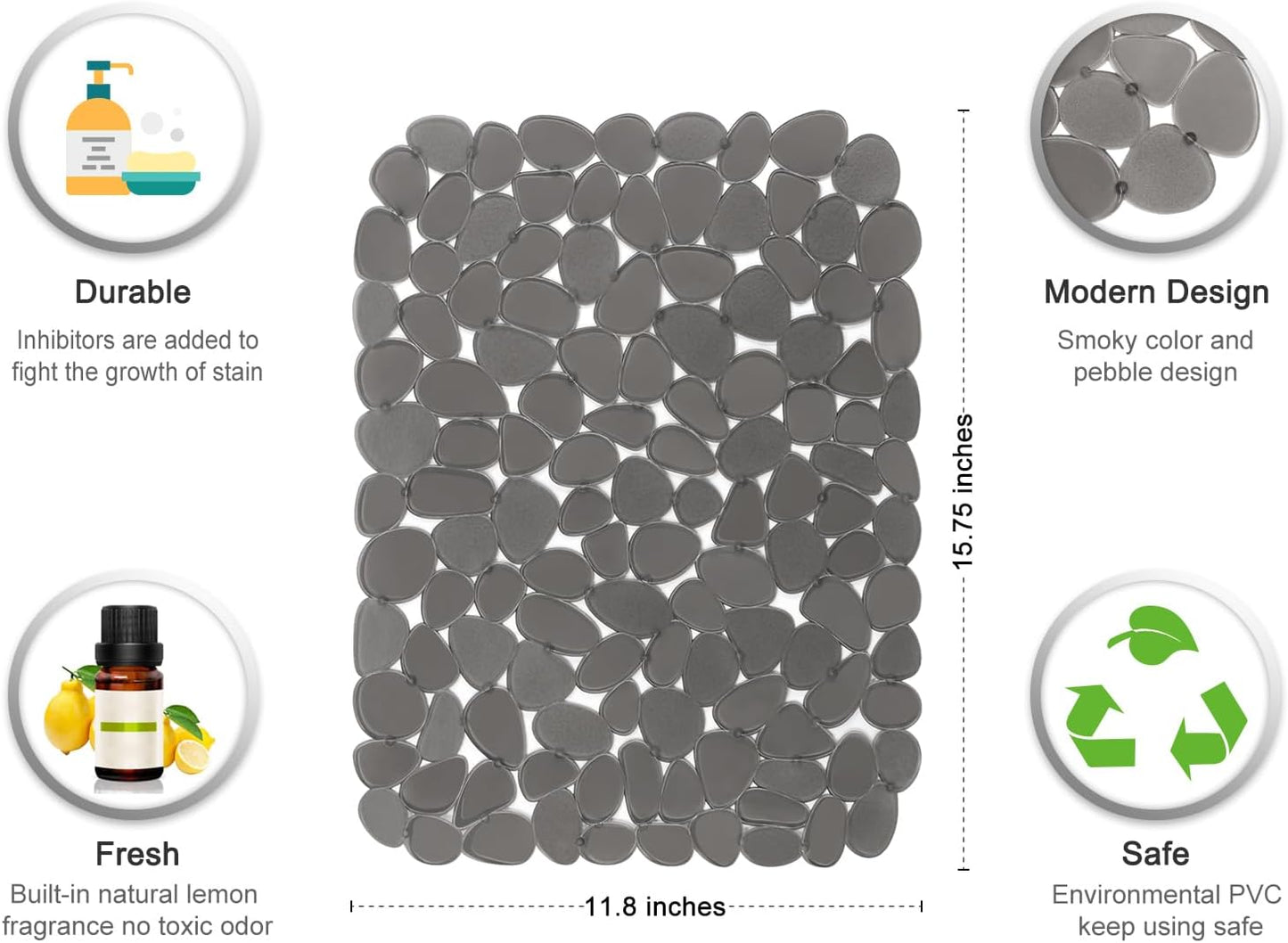 Bligli Pebble Sink Mat for Stainless Steel/Ceramic Sinks, 2 Pack PVC Sink Protectors Mats for Bottom of Kitchen Sink, Dish Drying Mat for Dishes and Glassware, 15.7 x 11.8 inch, Grey