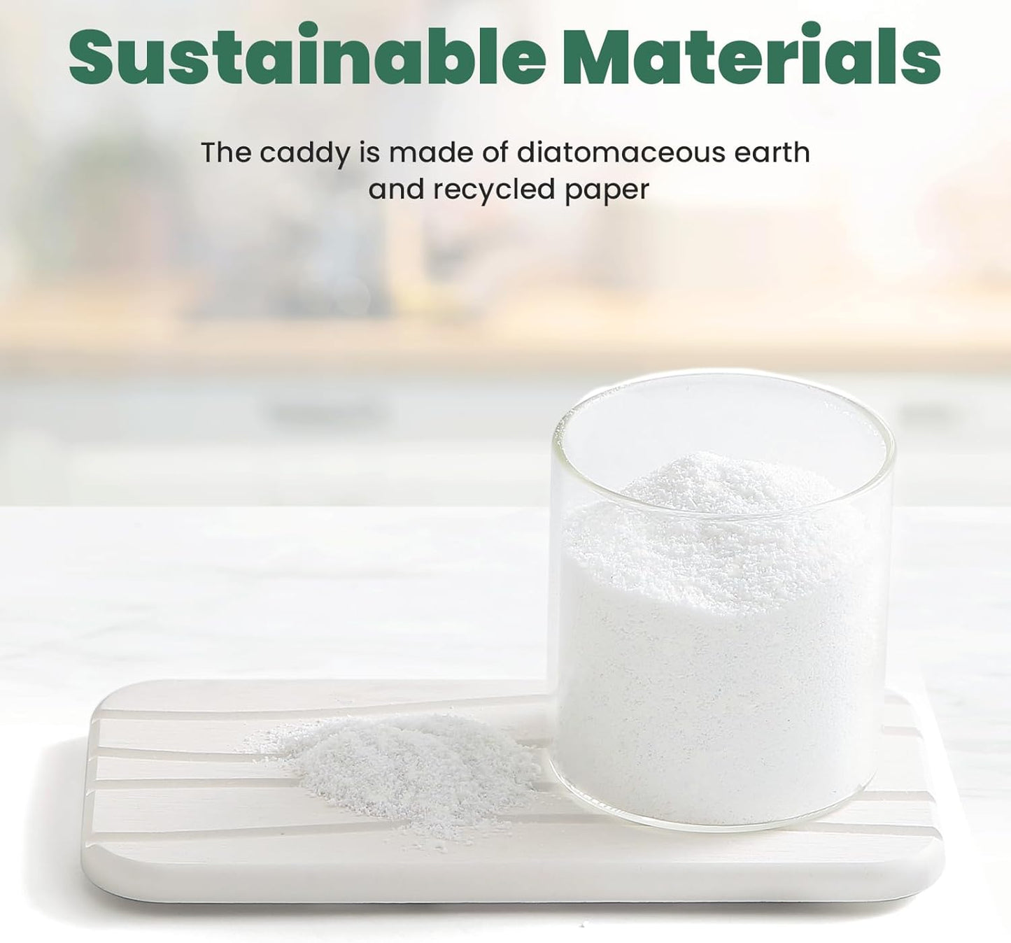 3PCS Water Absorbing Diatomaceous Earth Tray for Sink, Fast Drying Soap & Toothbrush Holders for Bathroom Counter, 1 Stone Tray, 2 Stone Coasters