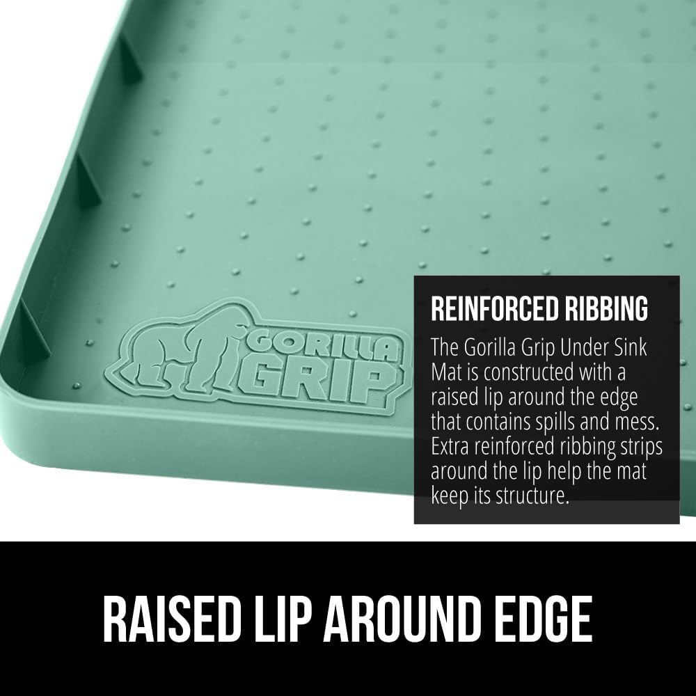 GORILLA GRIP Waterproof Silicone Under Sink Mat with Raised Lip for Kitchen and Bathroom, Cabinet Shelf Liner Stay in Place Mats Dishwasher Safe Drawer Liner, Organizer Tray, 19 x 34 in, Mint