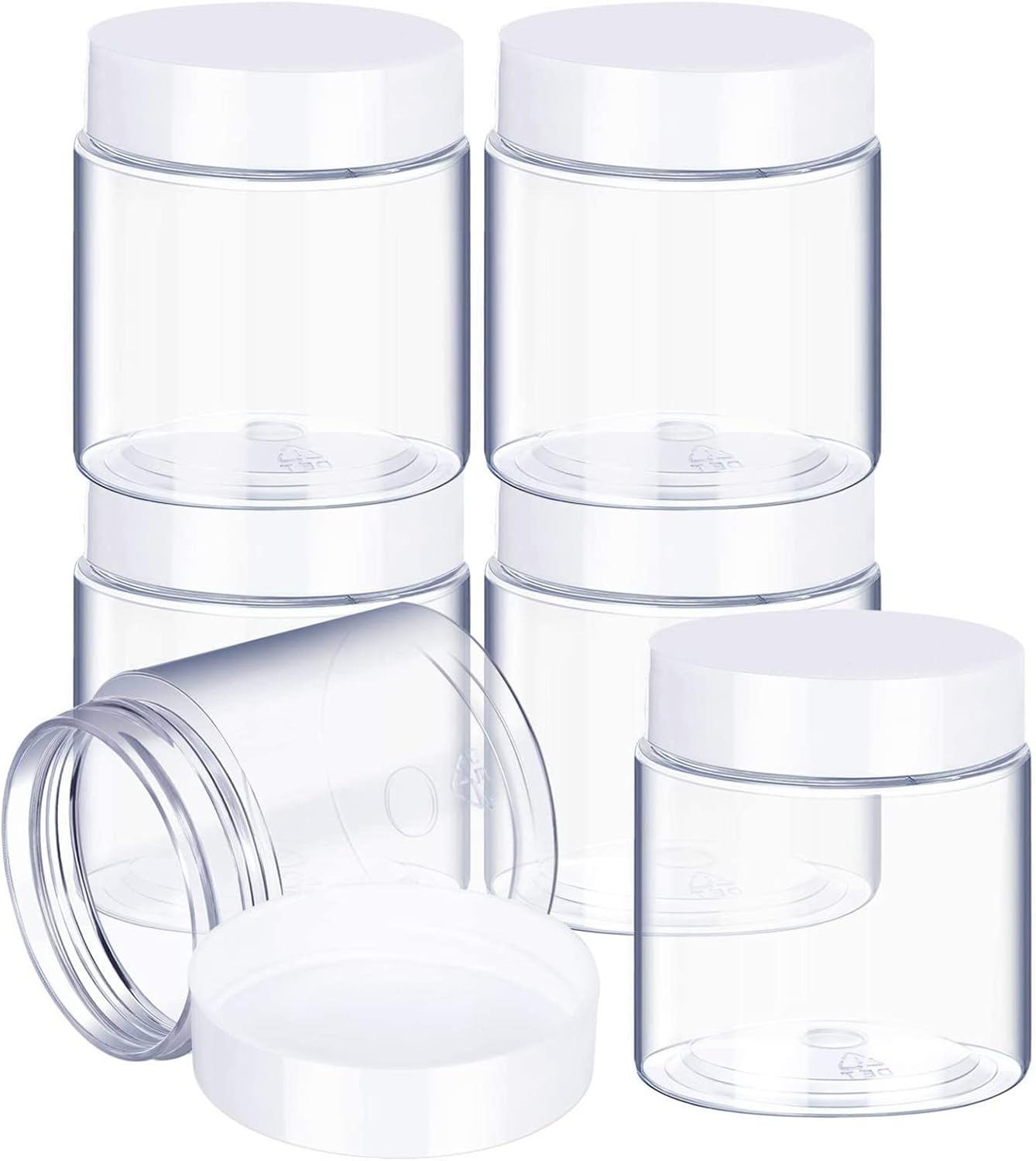 SATINIOR 6 Pack 8 oz Plastic Jars Containers with Lids Wide-mouth Refillable Leakproof Reusable Round Empty Jars for Travel Cosmetic Dry Food Spice Candy Cookie Home Kitchen Organizing(White)