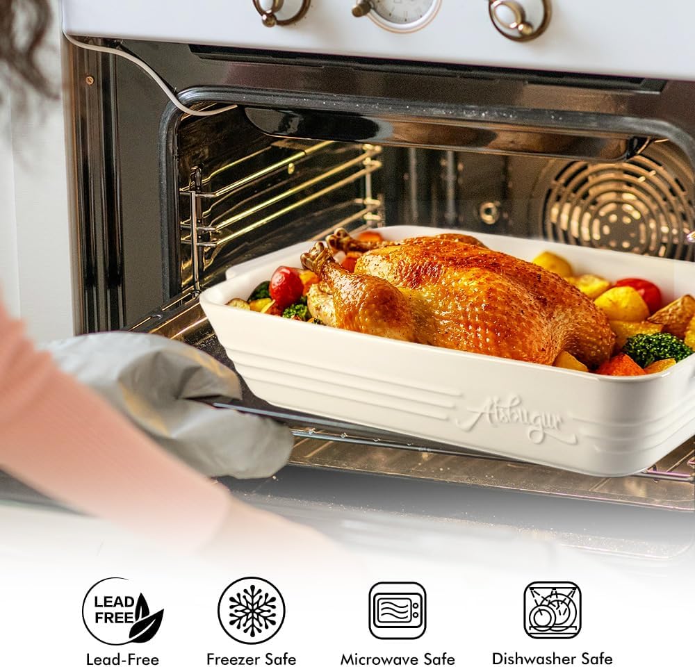 Casserole Dishes for Oven,9x13 Ceramic Baking Dish,4.2 Quarts Large Lasagna Pan with Handles Deep and Large Capacity,Durable Bakeware for Lasagna, Home Decor, Wedding Gift, White