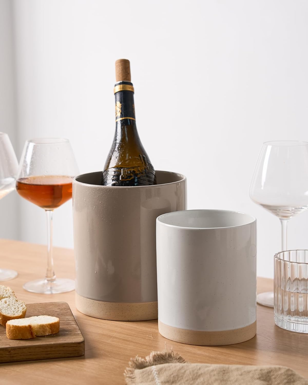 famiware Milkyway Kitchen Utensil Holder for Countertop, Ceramic Cooking Utensil Crocks for Kitchen Counter, Utensil Organizer for Spatula & Spoon, Set of 2, Cinnamon Brown and White