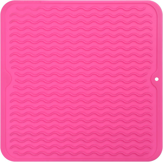 Silicone Dish Drying Mat for Multiple Usage,Easy clean,Eco-friendly,Heat-resistant Silicone Mat for Kitchen Counter or Sink,Refrigerator or Drawer liner Rose M 12 inches x 12 inches