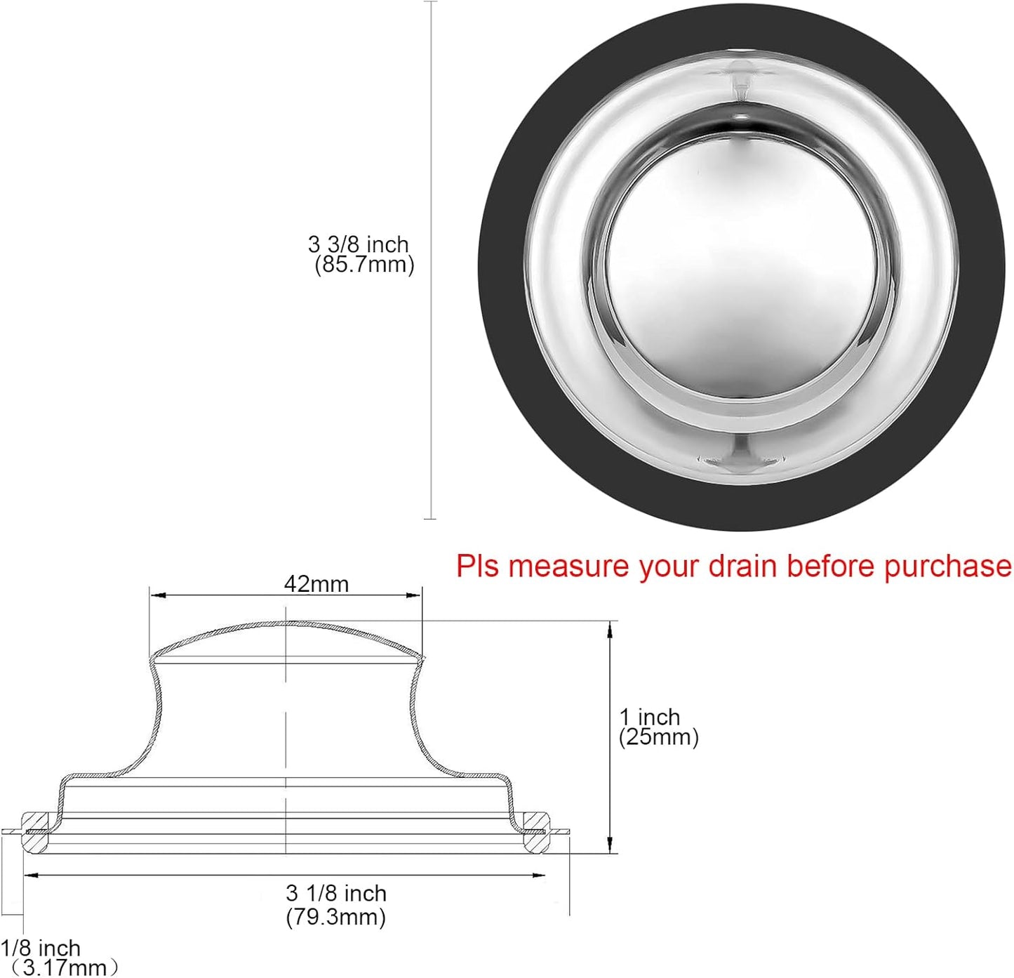 Sink Drain Strainer Stopper, Stainless Steel Garbage Disposal Plug, Sink Strainer and Stopper, Food Catcher for Standard 3-1/2 Inch Kitchen Sink Drain
