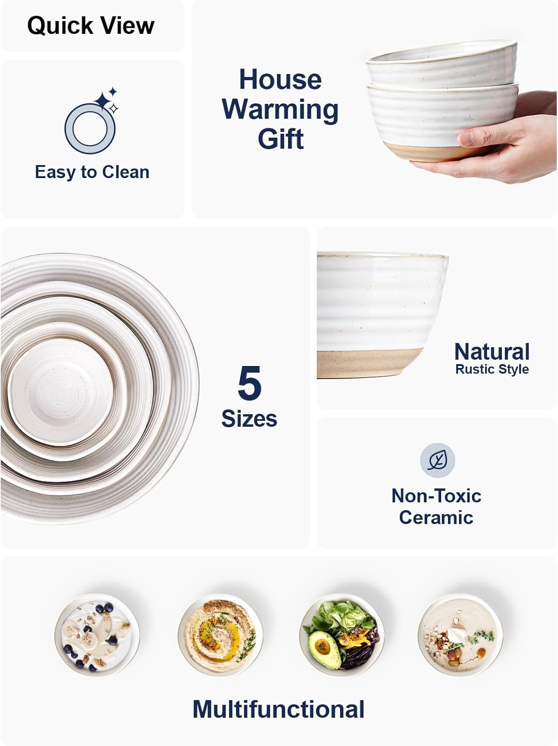 LE TAUCI Soup bowls 28 oz, Ceramic Cereal Bowl for Kitchen, Stoneware Bowl for Pho, Chip, Fruit, Salad, Noodle, Ramen, Housewarming Present- 6 Inch, Set of 4, Arctic white