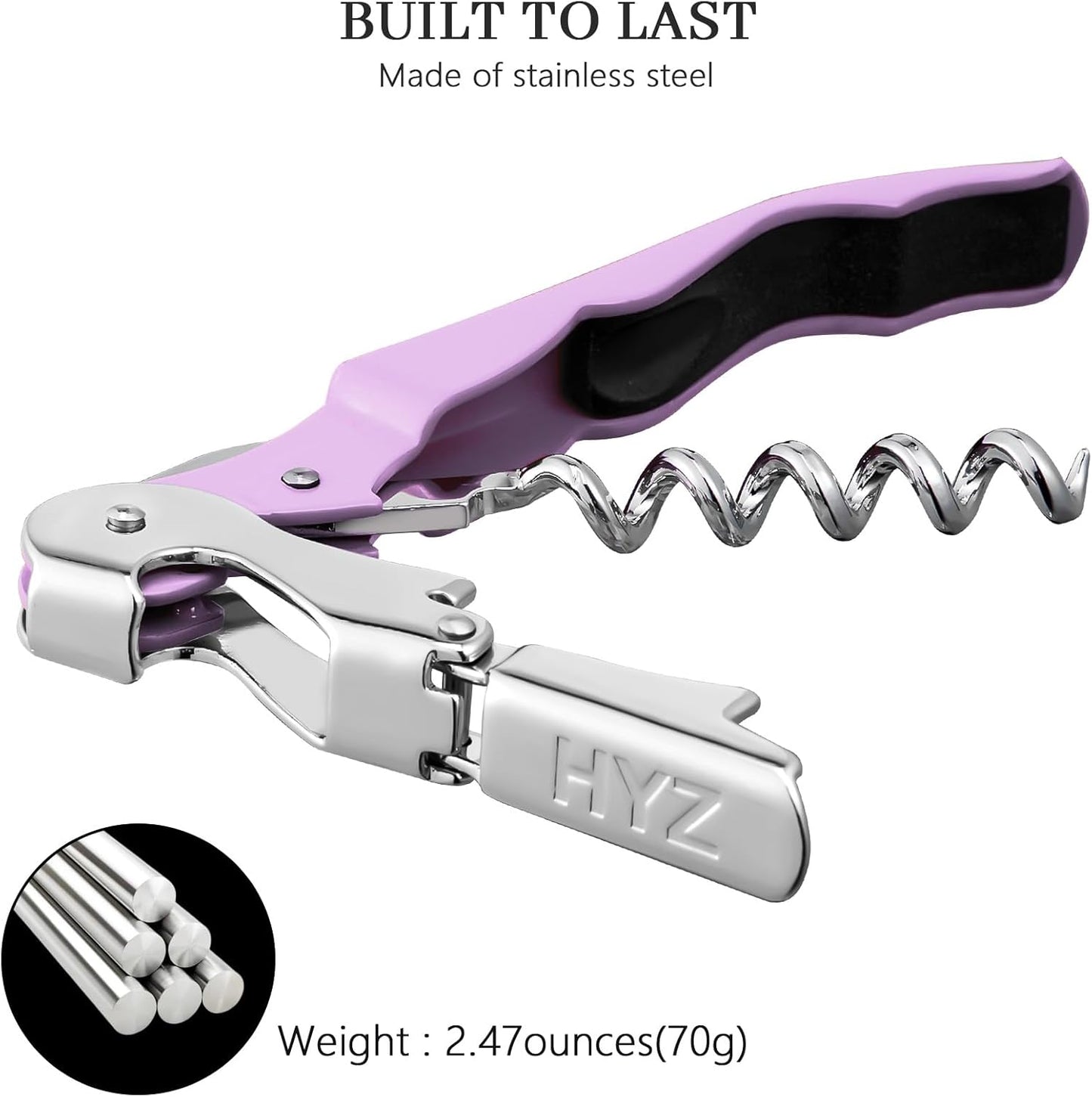 HYZ 2-Pack Wine Opener Waiter Corkscrew, Professional Wine Key for Servers, Bartender with Foil Cutter, Manual Wine Bottle Opener Double Hinged (Light Purple)