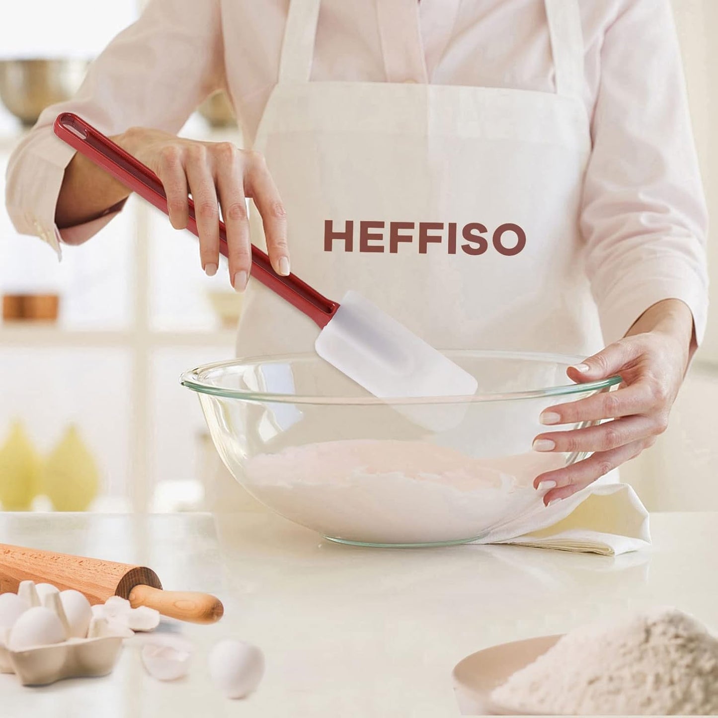 heffiso Silicone Rubber Spatula and Spoon Rubber Spatula Set of 3, High Heat Spatula Spoon, Commercial Spatula for Cooking, Commercial Rubber Spatula (9 Scrapers (9.5 Inches)), White