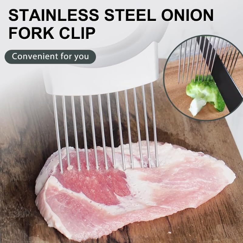 Stainless Steel Onion Slice Holder, Lemon Slicer Vegetable Cutter, Chopper Slicing Assistant Tool for Meat, Onion, Potato, Tomato Home Kitchen Tools (B-2 PCS)