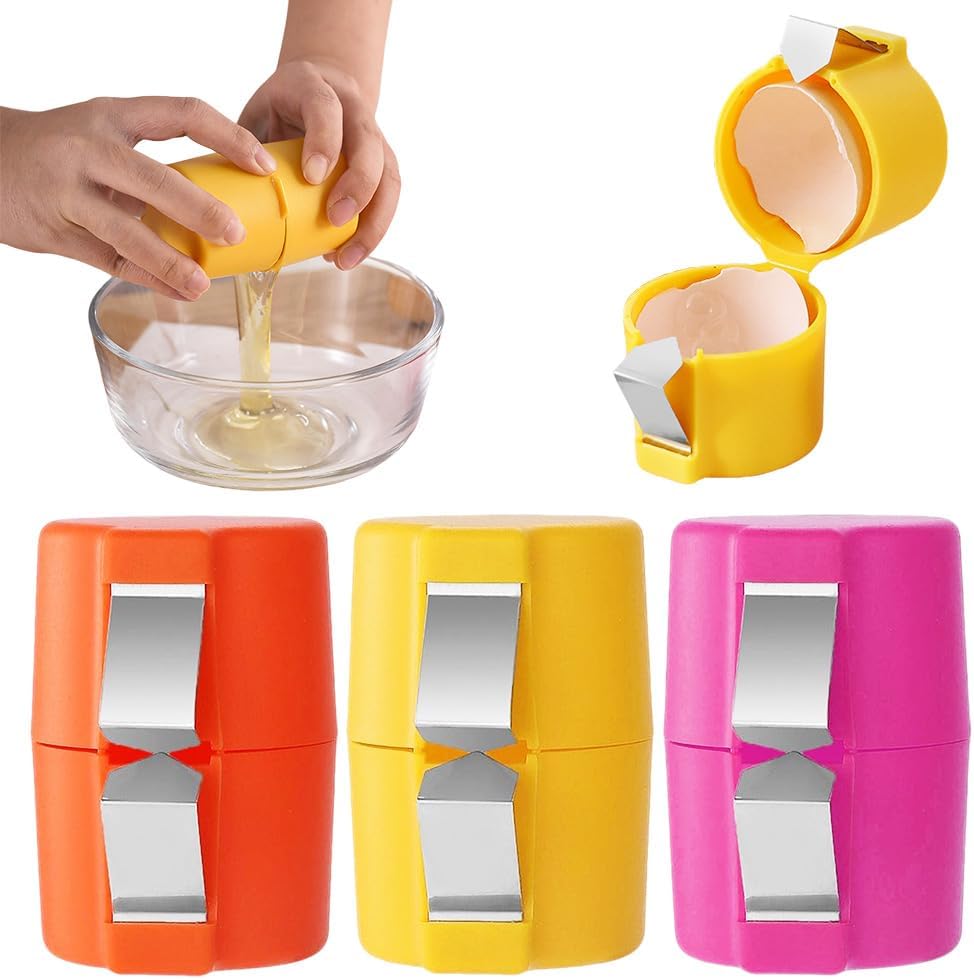 2025 Premium Egg Shell Opener, Egg Shell Cutter Eggs Shell Separator for Raw Eggs, Multifunctional Egg Cutter Egg Cracker Separator for Home Kitchen Gadgets (Yellow Red Pink)