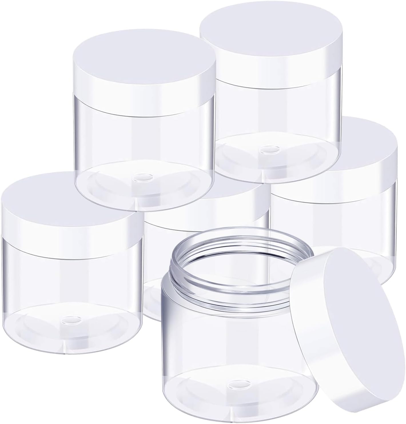 SATINIOR 6 Pack 32 oz Plastic Jars Containers with Lids Wide-mouth Refillable Leakproof Reusable Round Empty Jars for Travel Cosmetic Dry Food Spice Cookie Candy Home Kitchen Organizing(White)
