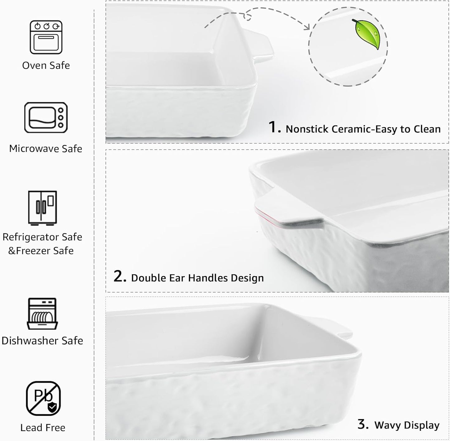 4 QT Baking Dish, Casserole Dishes for Oven, 9x13 Baking Pan with Handles, Lasagna Pan Deep, Ceramic Casserole Dish Oven Safe for Baking, Lasagna, Kitchen, Wedding Gift (White)