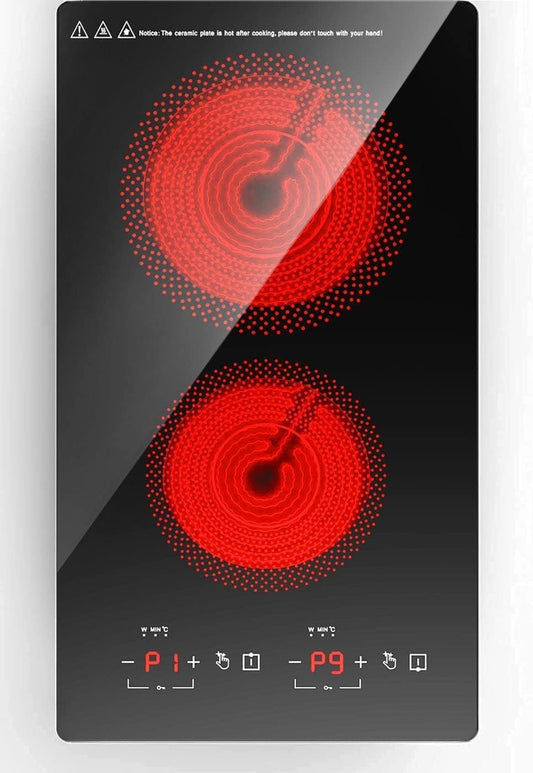 Portable Electric Hot Plate, 2 Burner Cooktop 110V/120V Plug-in, Infrared Stove Top for Cooking, LED Touch Control, Timer & Safety Lock for RV, Dorm, Apartment (Electric Cooktop 2 Burners A)