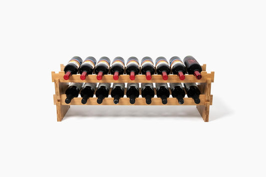 Stackable Bamboo Wine Rack for 72 Bottle, 8-Tier and Sturdy, Free Standing, Modular Wine Storage, Wine Bottle Storage for Cellar, Kitchen and Dining Room (18 Bottle)