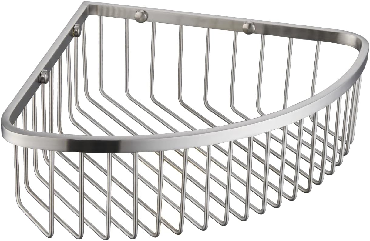 Bathroom Shower Caddy Corner Shelf Basket, Ultra Sturdy Rust-Proof Stainless Steel Shelf Organizer Shampoo Holder, Wall Mounted Storage Rack for Bathroom Kitchen, Brushed Nickel
