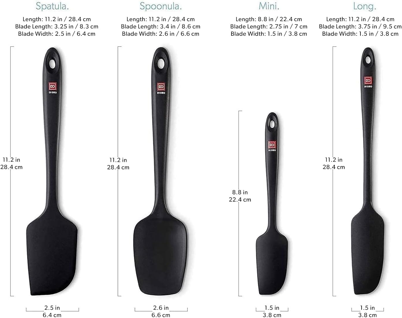 DI ORO Silicone Spatula Set - Rubber Kitchen Spatulas for Baking, Cooking, & Mixing - 600°F Heat-Resistant & BPA Free Silicone Scraper Spatulas for Nonstick Cookware - Dishwasher Safe (4pc, Black)
