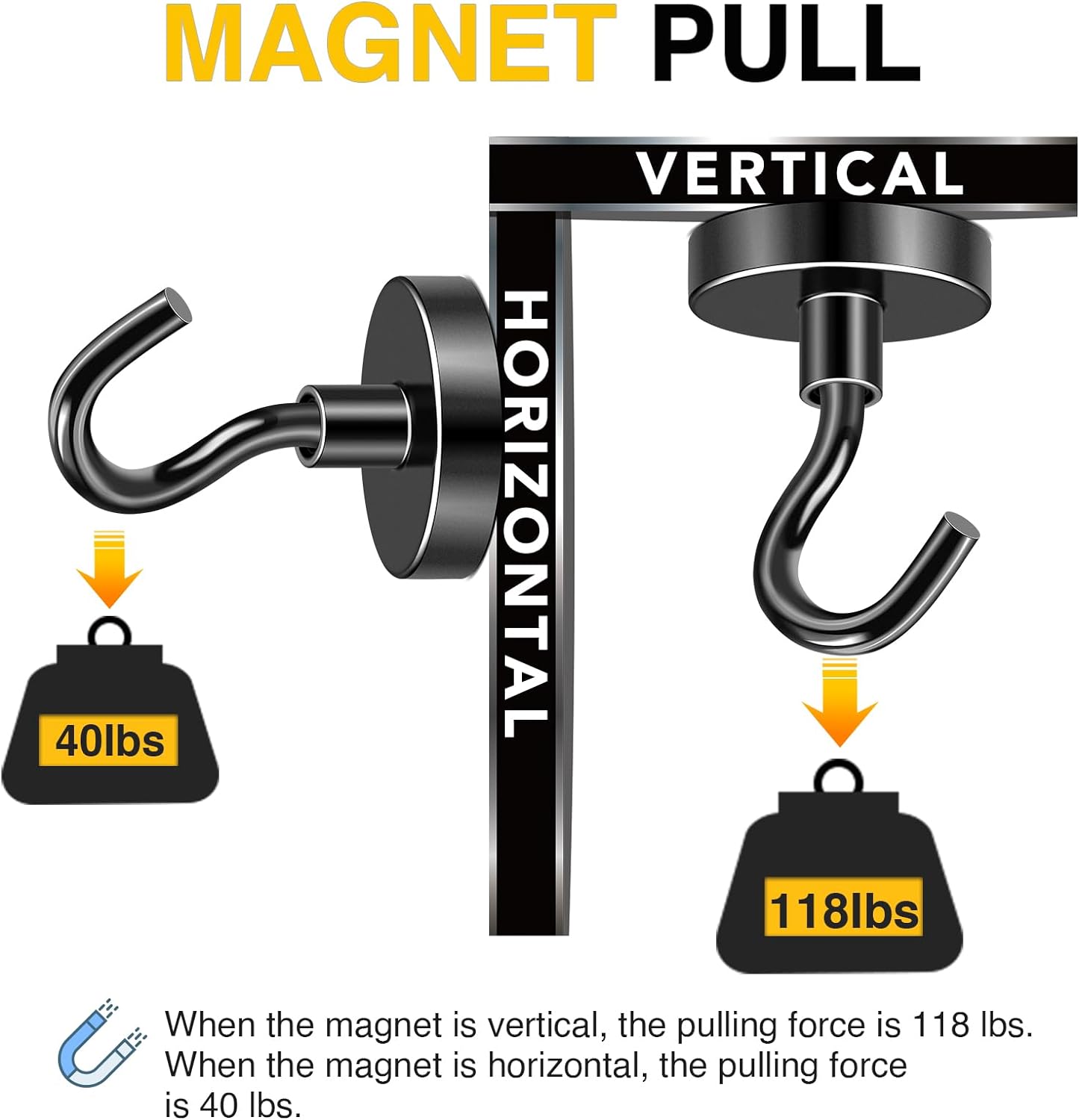 DIYMAG Outdoor Hooks for Hanging String Lights, Balck Magnetic Hooks Strong 118lbs+ Hanging Party Light Wall Cable for Outside Cruise Cabin Refrigerator Fridge Grills Must Have 10PCS