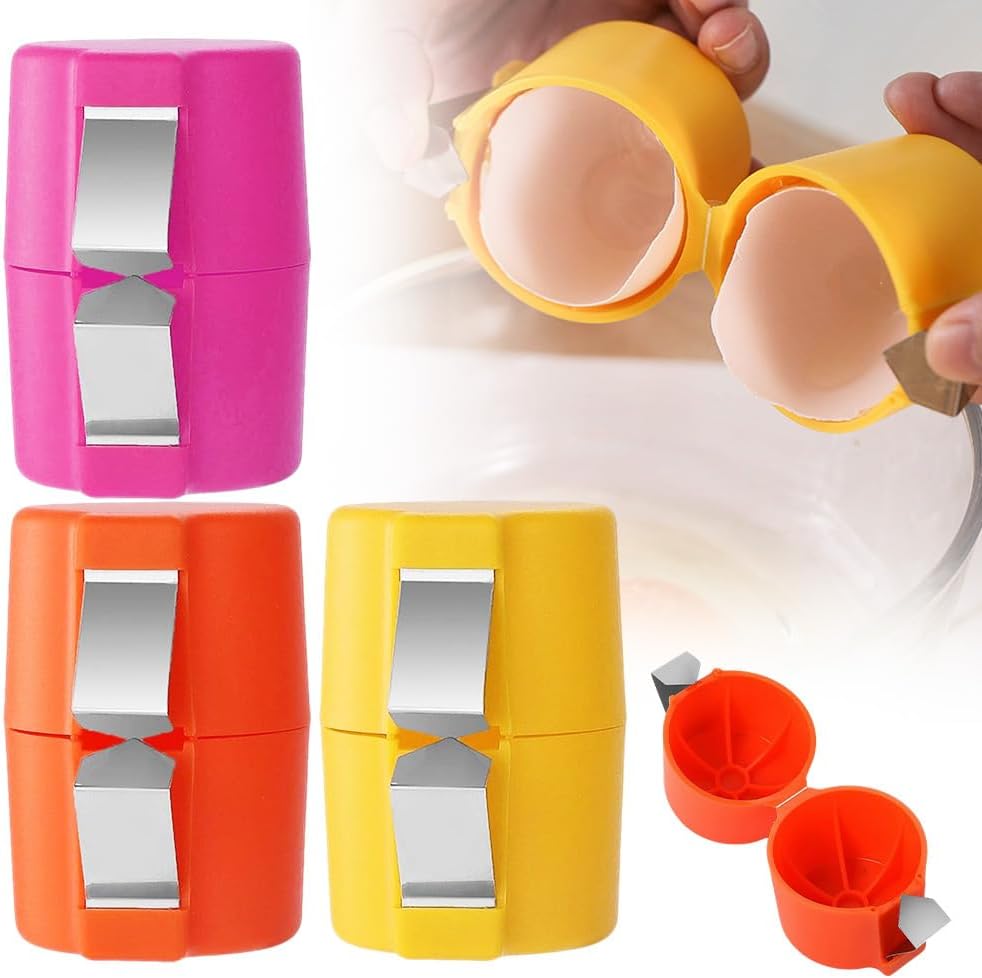 Stainless Steel Egg Shell Opener, 2025 New Egg Shell Cutter Egg Shell Separator for Raw Eggs Gadgets, Multifunctional Egg Cutter Egg Cracker Separator for Home Kitchen (Yellow Red Pink)