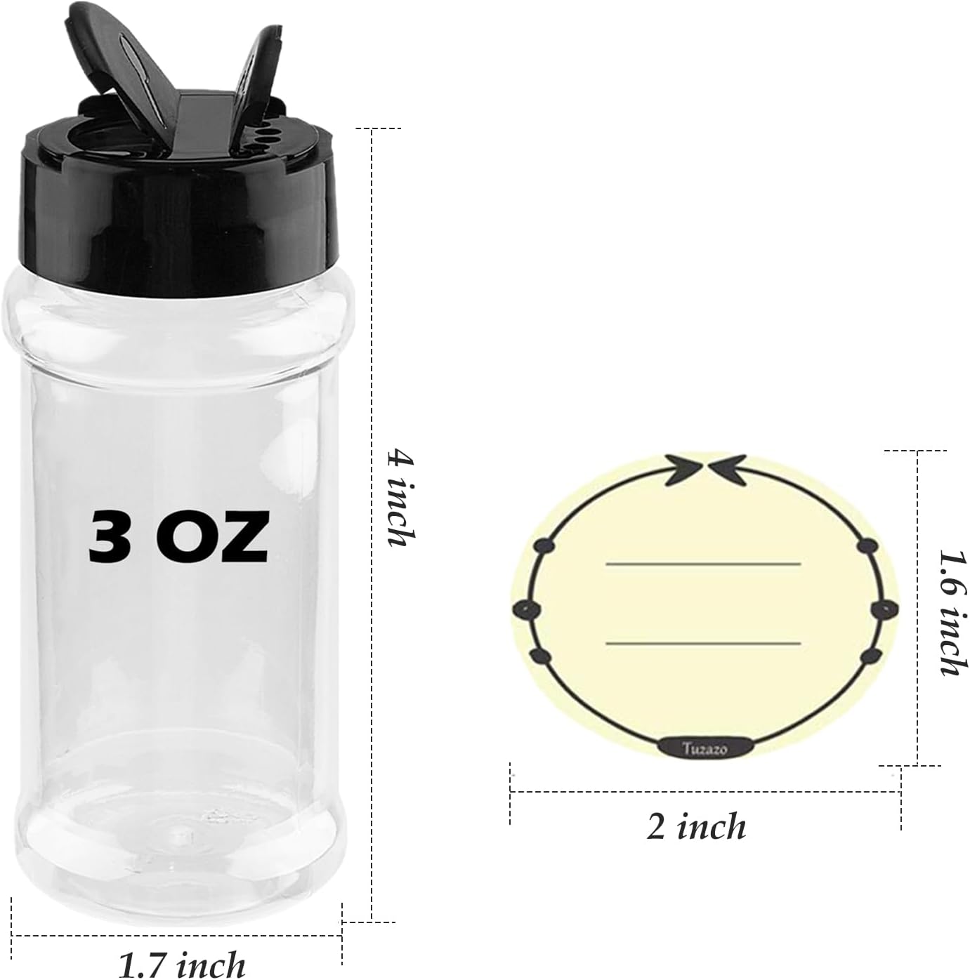 TUZAZO 3 oz Plastic Spice Jars with Shaker Lids and Labels, 24 Pcs Clear Empty Spice Bottles Seasoning Containers for Spice, Herbs and Seasoning Powders