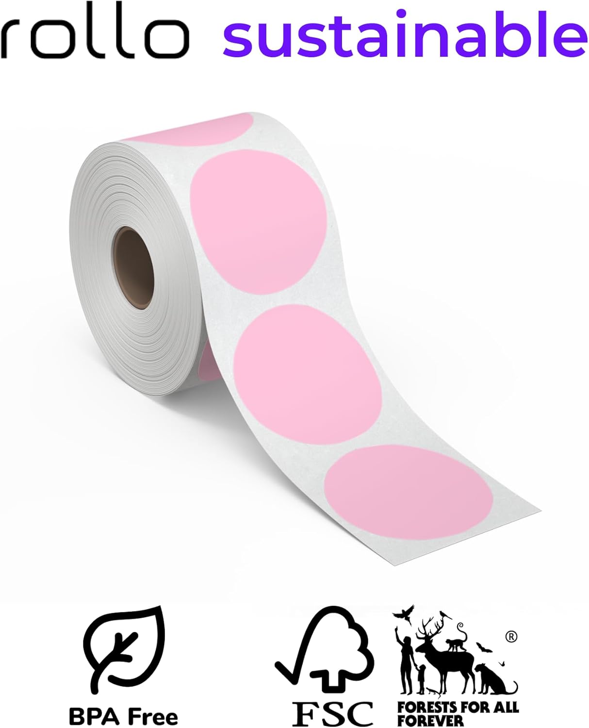 Rollo Circle Thermal Labels 2 Inch - Roll of 1,000 Round Sticker Labels - Multi-Purpose Direct Thermal Printer Stickers 2x2 (Pink)