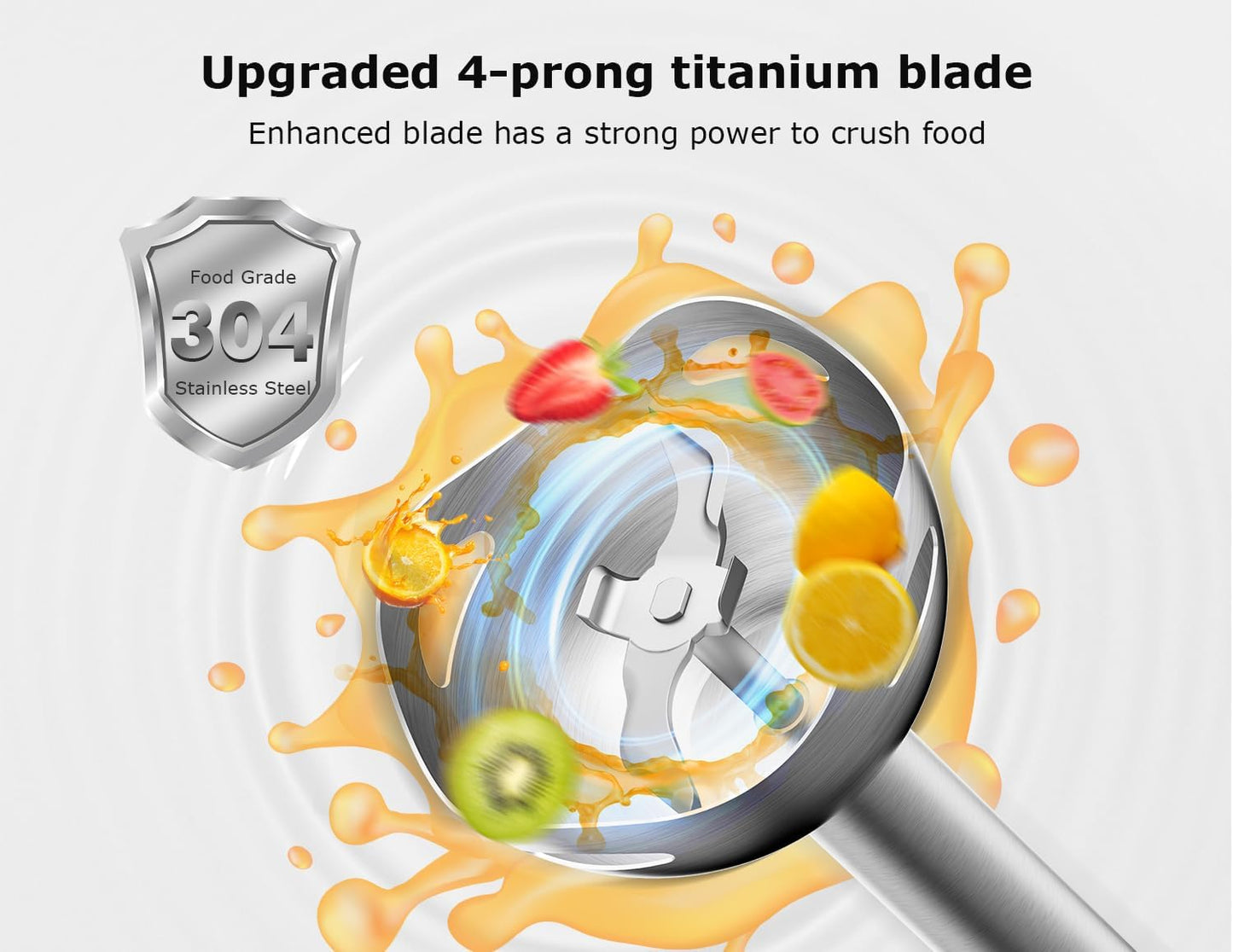 Bonsenkitchen Hand Blender, Immersion Blender with 2 Mixing Speed, Electric Portable Handheld Stick Mixer with Stainless Steel Blades for Soup, Smoothie, Puree, Baby Food, White