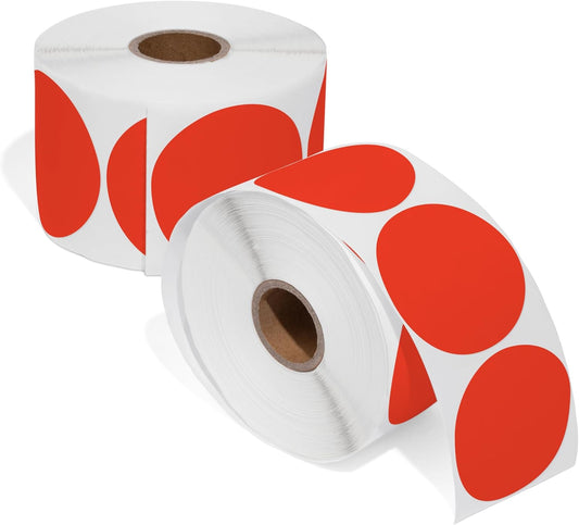Spartan Industrial - 2" Direct Thermal Circle Labels - Red Round Stickers for Color Coding, Inventory Tags, and More (2 Rolls, 750/Roll)