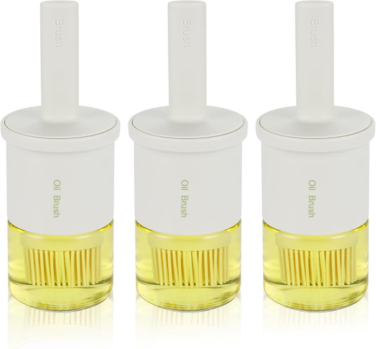 3 pack Oil Bottle 300ml/10oz Glass Dispenser with Silicone Brush for Kitchen Cooking, BBQ Sauce, Vinegar