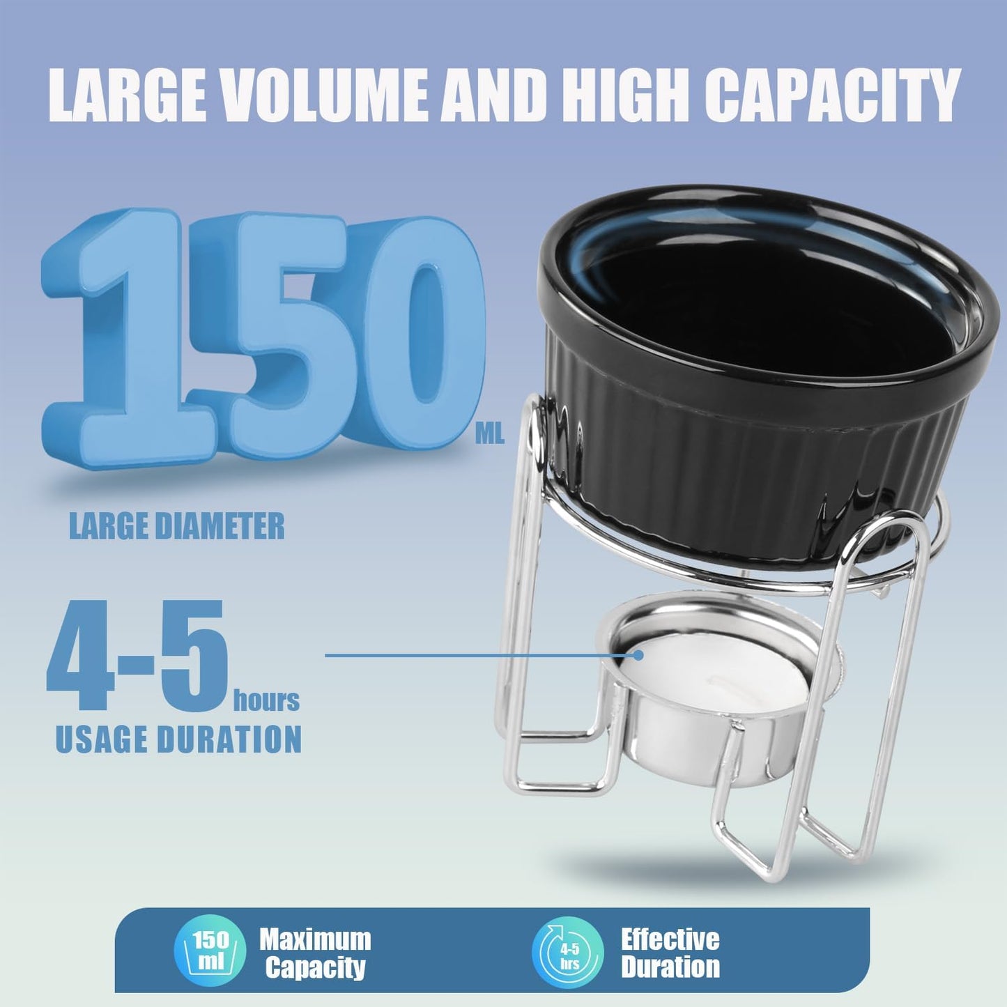 Artestia Butter Warmers Set, 4-Piece Ceramic Butter Warmer with Tea Light Candles, Crab Boil Party Supplies - Dishwasher, Microwave, Oven Safe (Black)