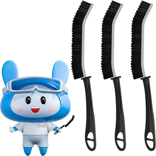 Crevice Cleaning Brushes, Serrated Cleaner Scrub Brush Tool for Hard to Reach Tight Space, Home Essentials, Cleaning Supplies for Shower, Bathroom, Kitchen, Toilet, Window (3, Black)