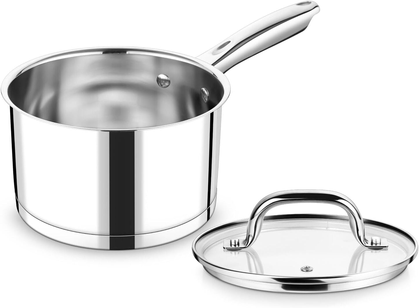 P&P CHEF 2 Quart Saucepan with Lid Set, Stainless Steel Small Cooking Pot Induction Sauce Pan for Pasta Soup, Ergonomic Handle & Tri-ply Base, Dishwasher Safe, 1 Pan