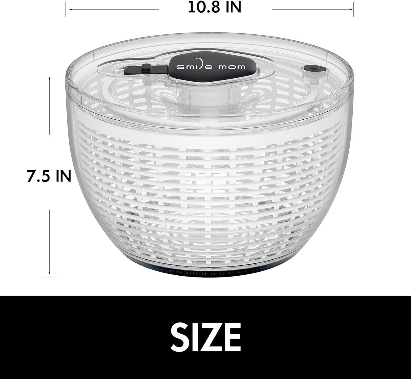 Smile mom Salad Spinner Large Lettuce Spinner Kitchen Gadgets, Large Salad Spinner Vegetable Washer, High Efficiency for Kitchen Washing & Drying Leafy Vegetables, One-Handed Easy Press 6.3 Qt White