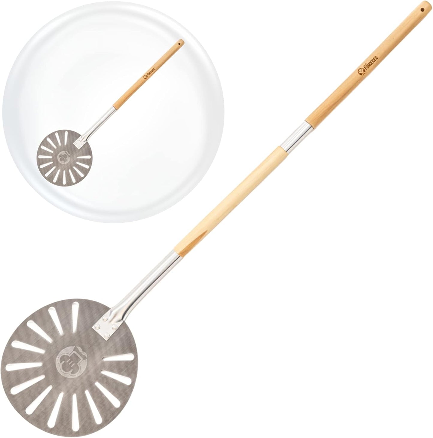 Chef Pomodoro Aluminum Turning Pizza Peel with Detachable Wood Handle for Easy Storage, Pizza Turner, Pizza Turning Peel, Luxury Pizza Paddle for Baking Homemade Pizza Bread (9-Inch)