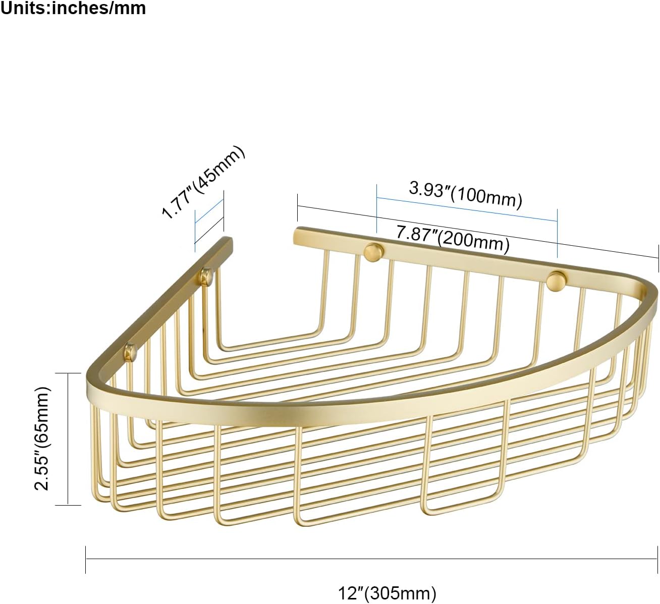 Bathroom Shower Caddy Corner Shelf Basket, Corner-Hollow Design, Ultra Sturdy Rust-Proof Stainless Steel Shelf Organizer Shampoo Holder, Wall Mounted Storage Rack for Bathroom, Brushed Gold