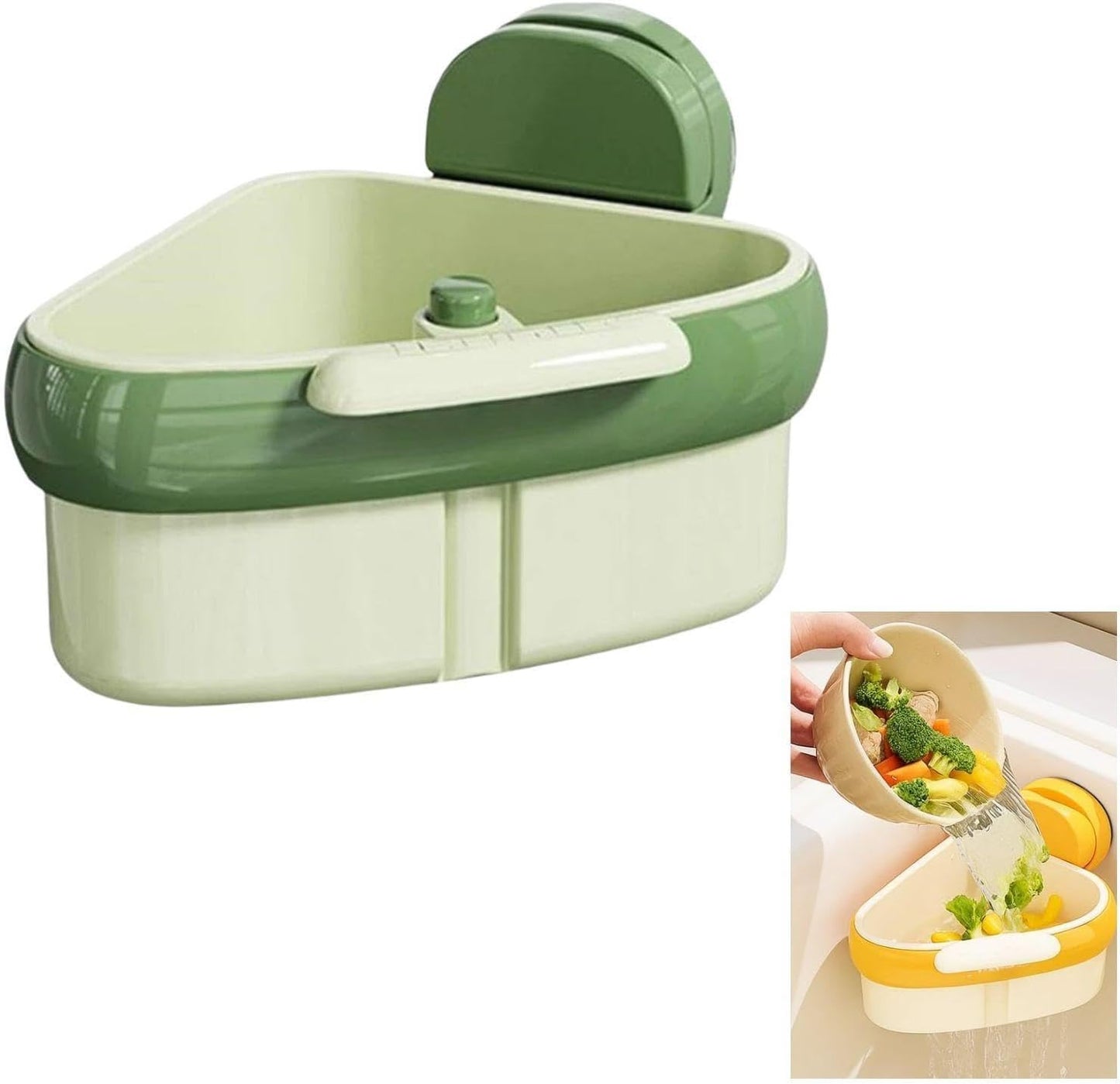 2025 Upgraded Suction Cup Sink Corner Strainer – Hangable Kitchen Sink Drain with Hanging Sink Drain Basket, Food Waste Catcher & Sink Food Catcher Basket, Kitchen Sink Food Waste Catcher (Green)