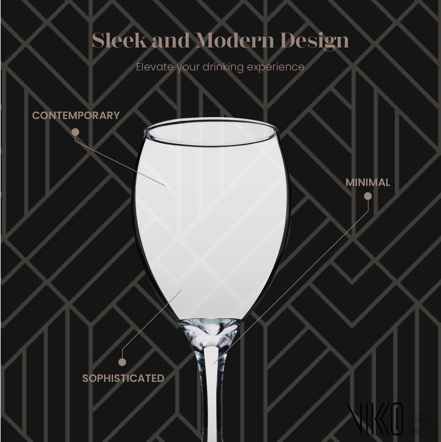 Vikko Wine Glasses, 15 Ounce Stemmed Set of 6 for Red and White, Thick and Durable Clear Glass