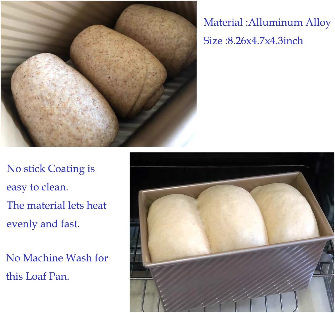 Monfish Pullman loaf Pan – loaf pan w lid - Wavy Non-Stick Toast Mold - Loaf Bread Baking Pan champagne gold (8.5x4.75x4.5)