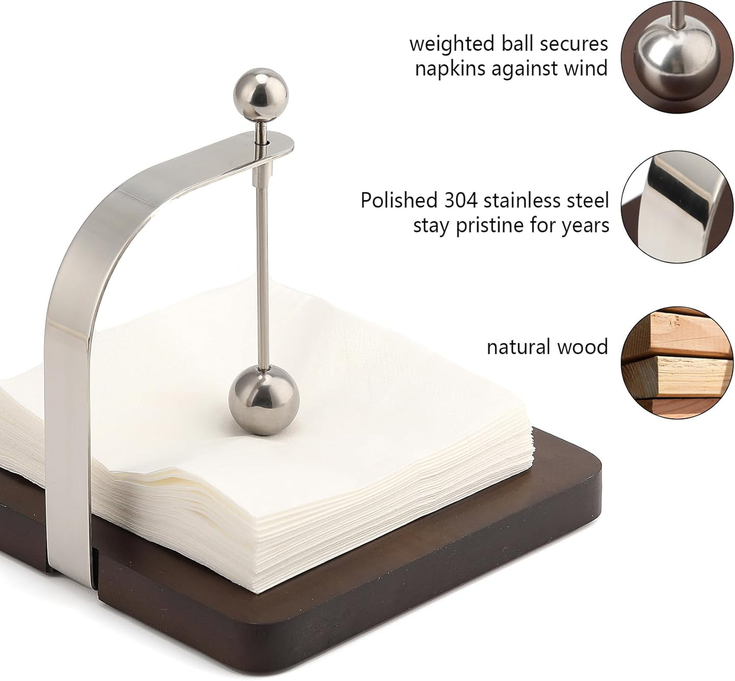 Napkin Holder, Wood Square for Table Dispenser with Weighted Arm, Perfect for Kitchen, Office, Restaurant,Home Décor, Cafe, Warming Gift