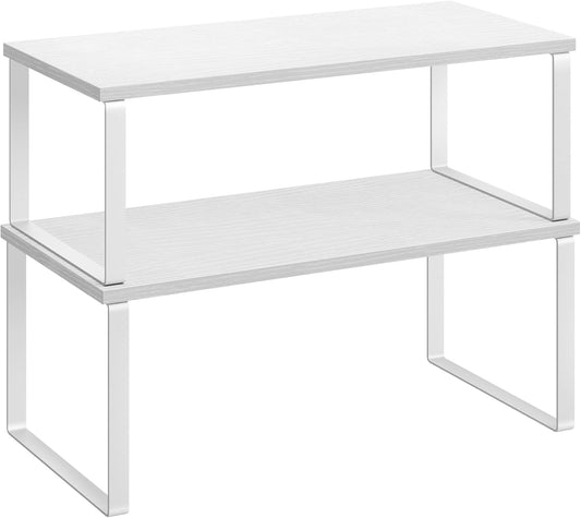 SONGMICS Cabinet Organizer Shelf, Set of 2 Kitchen Counter Shelves, Kitchen Storage, Spice Rack, Stackable, Expandable, Metal and Engineered Wood, Cloud White and Snow White UKCS025W01