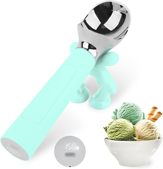NEWEST Heated Ice Cream Scoop, Rechargeable Electric Warming Scooper with LED Display, Heats to 158°F for Hard Ice Cream, IP67 Waterproof, Easy for Seniors & Kids (Blue)